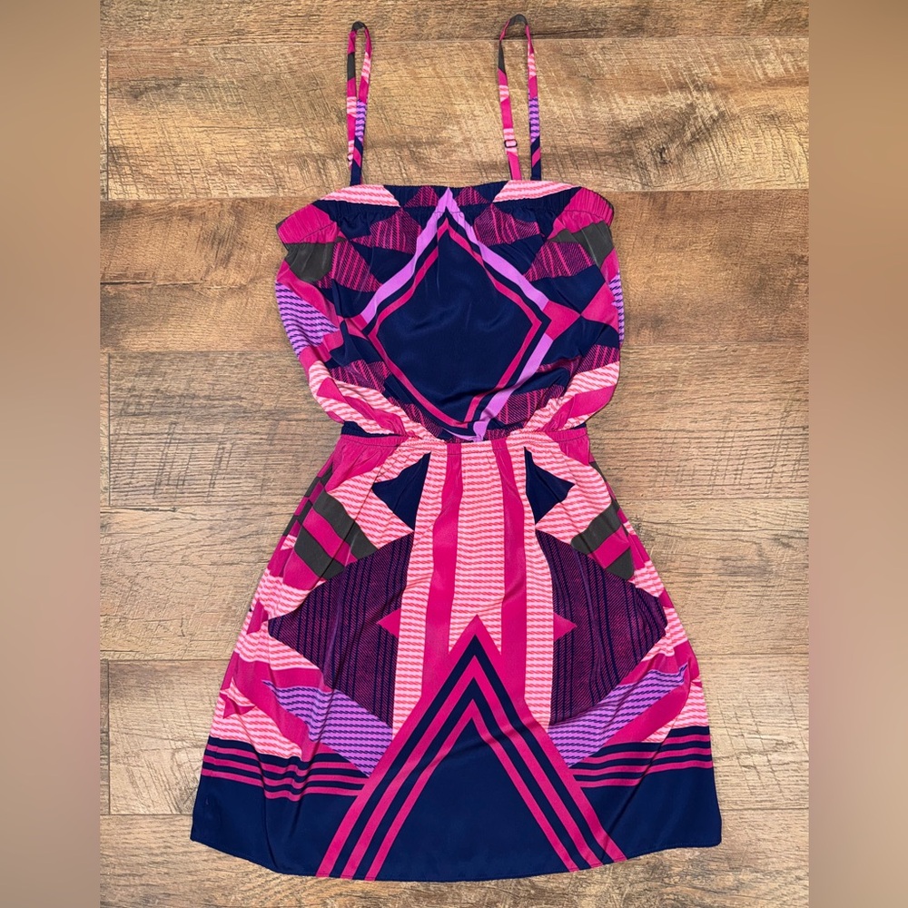 Express Geometric Print Elastic Waist Dress with Removable Straps - Picture 1 of 15